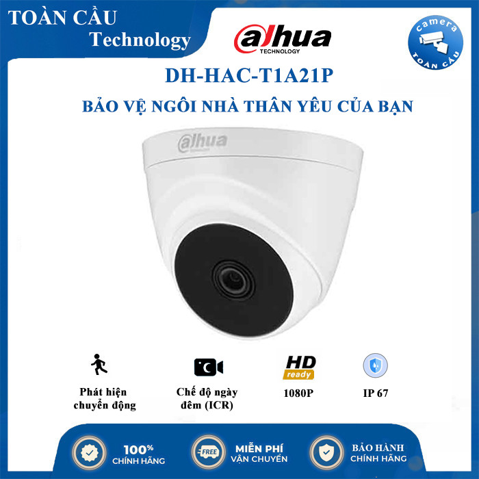 [100%CHÍNH HÃNG] Camera HDCVI Hồng Ngoại 2.0 Megapixel DAHUA DH-HAC-T1A21P - Camera Toàn Cầu