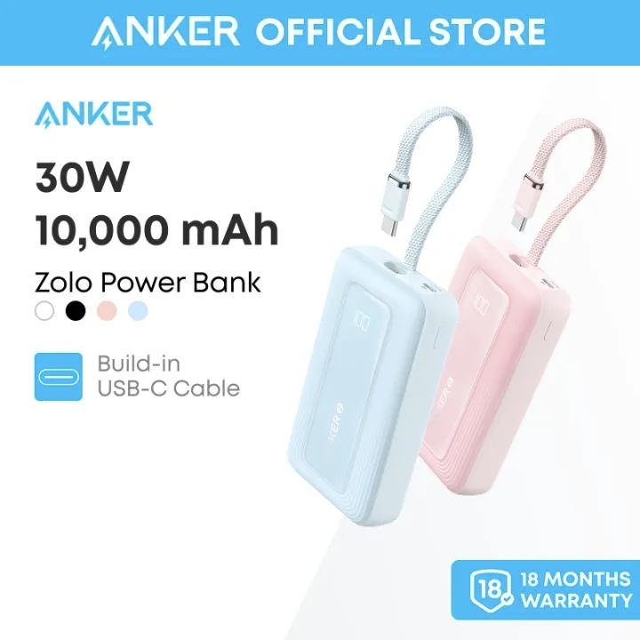 Sạc dự phòng, Anker Zolo 10,000mAh Power Bank 30W Portable Charger with Built-in USB-C Cable for Travel, Fast Charging Battery Pack for iPhone 17/16/15, MacBook, Galaxy, iPad