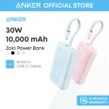 Sạc dự phòng, Anker Zolo 10,000mAh Power Bank 30W Portable Charger with Built-in USB-C Cable for Travel, Fast Charging Battery Pack for iPhone 17/16/15, MacBook, Galaxy, iPad