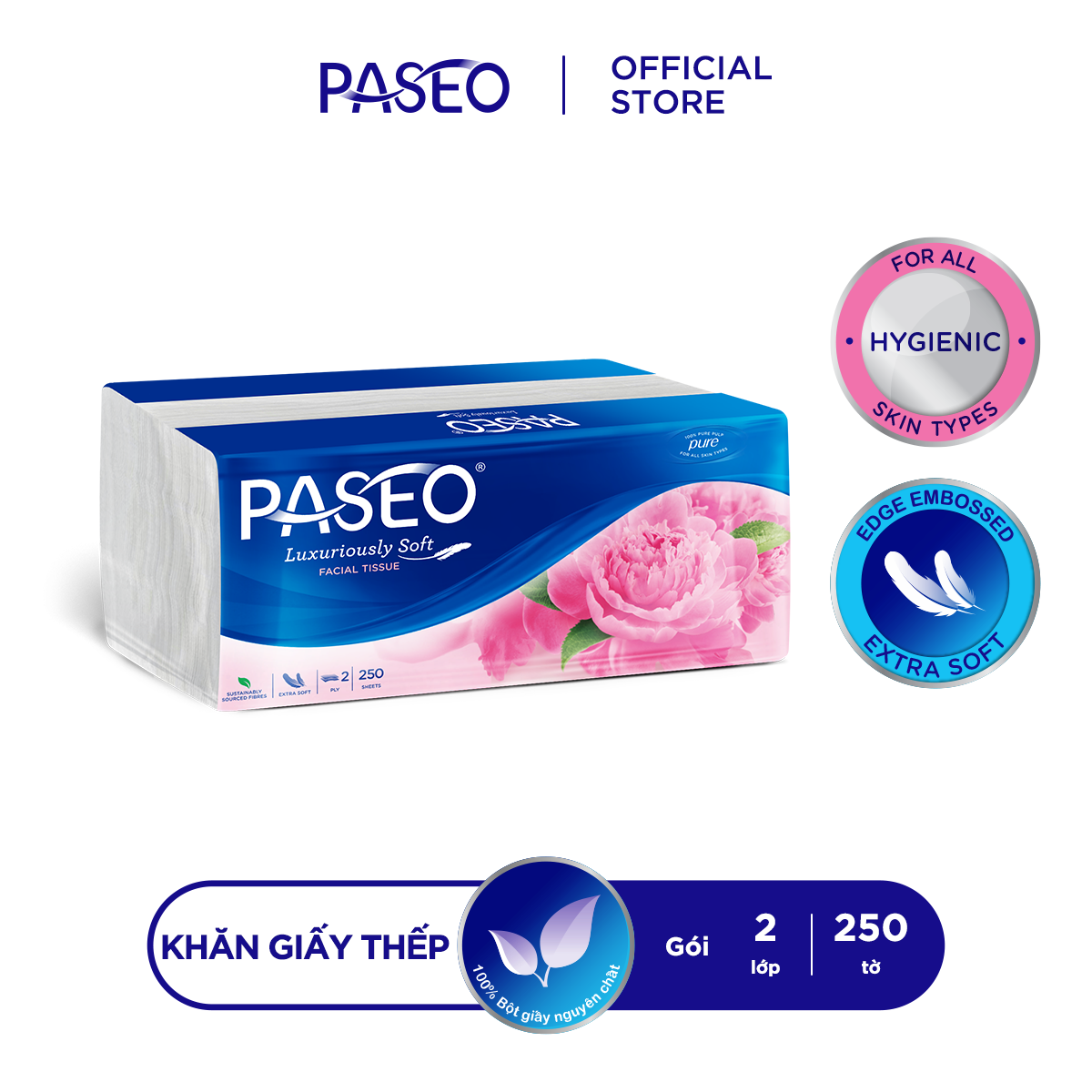 Khăn giấy rút cao cấp Paseo siêu mềm mại (250 tờ 2 lớp)/gói