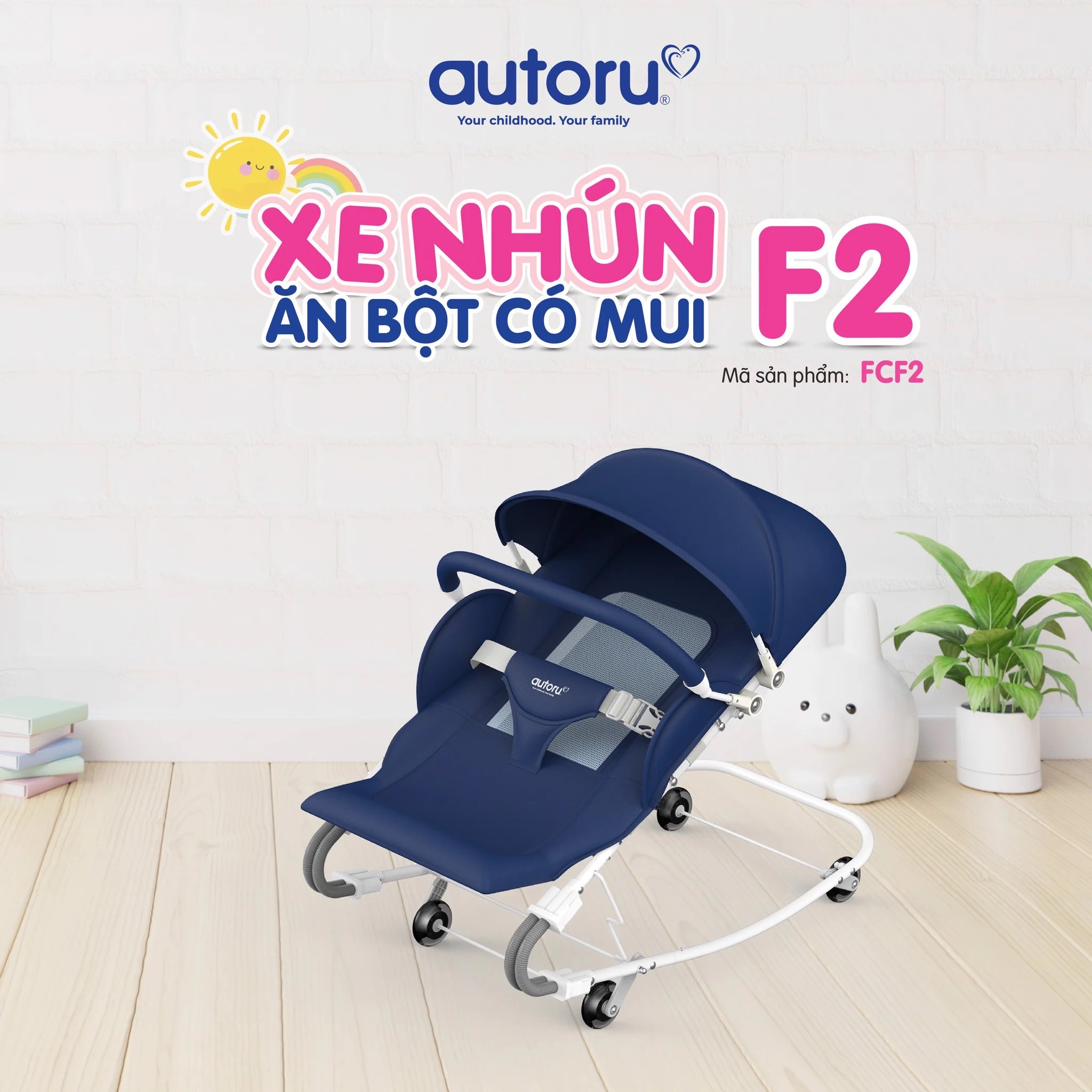Ghế rung nhún Autoru có bánh xe đẩy cho bé sơ sinh đến 18 tháng, bé ăn bột