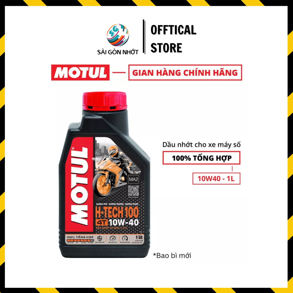 Dầu nhớt tổng hợp motul htech 100 4t 10w40 - cao cấp dùng cho xe số, xe côn tay
