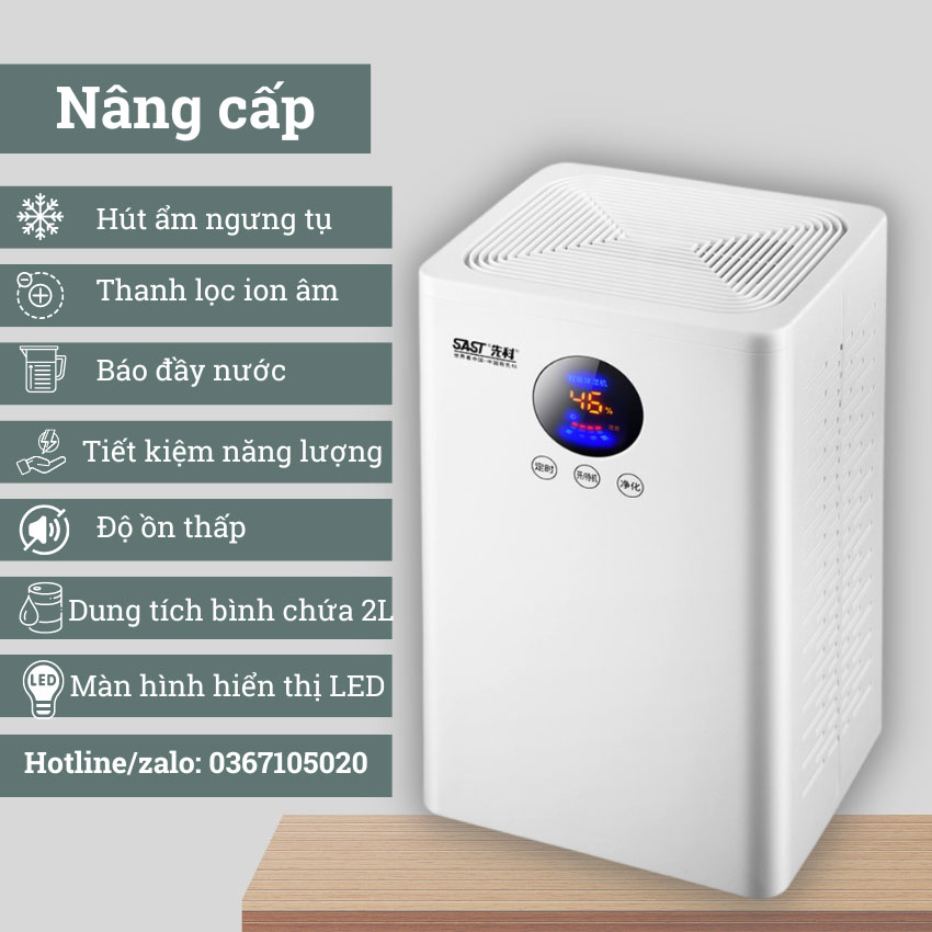 Máy hút ẩm gia đình phòng ngủ máy hút ẩm mini máy hút ẩm không khí chống nồm ẩm dung tích 2L độ ồn thấp tiết kiệm điện.