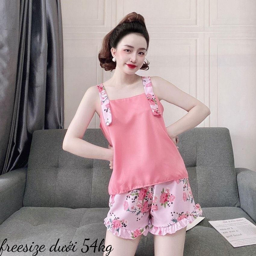 Đồ bộ nữ mặc nhà set đồ ngủ hai dây lụa Hàn xinh xắn, Pyjamas nữ cộc đùi, Su Clothes, thoáng mát, mềm mại, dễ thương