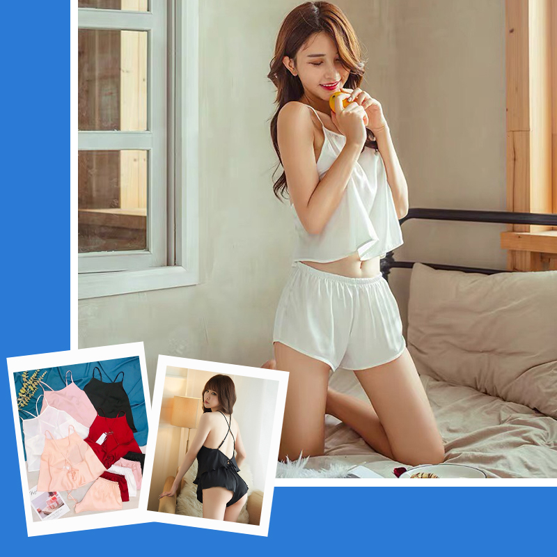 Đồ ngủ lụa cao cấp hai dây chéo lưng gợi cảm