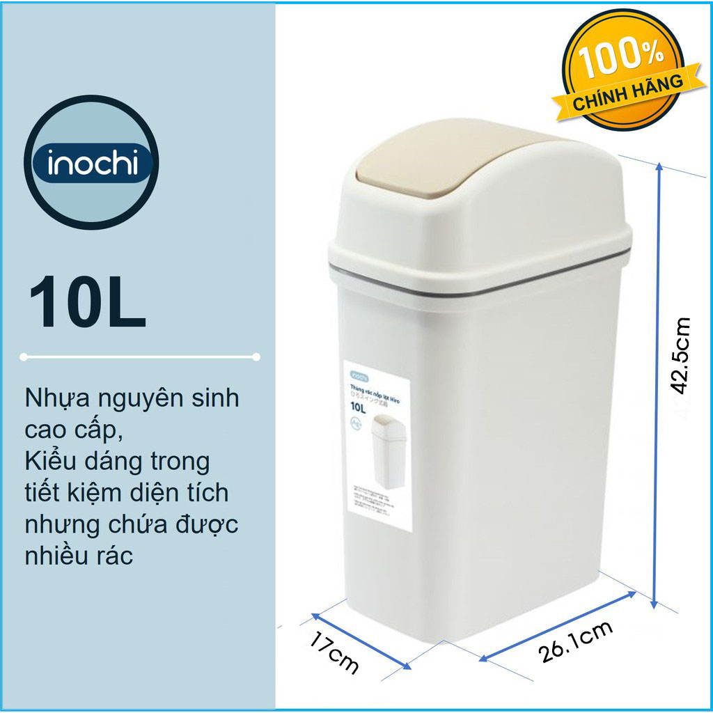 Thùng rác nắp lật xuất nhật inochi hiro 10 lít ihnl-10
