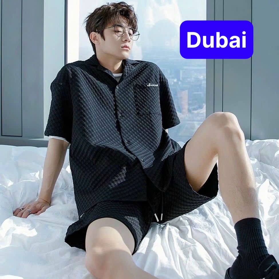 Bộ quần áo nam phom rộng Áo sơ mi khuy cài kết hợp Quần short vải xốp thoáng mát - Dubati Fashion
