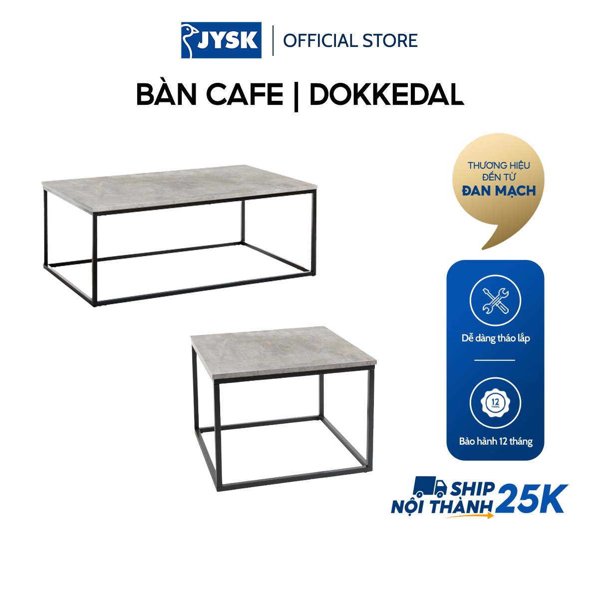Bàn cafe JYSK Dokkedal kim loại/gỗ công nghiệp xám/đen D60xR60xC45cm
