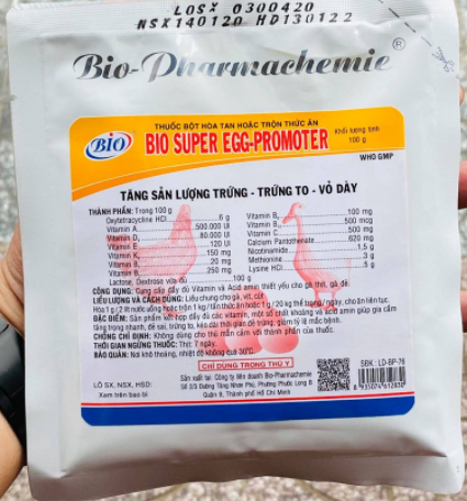 Bio Super Egg Promoter gói 100g giúp tăng sản lượng trứng, vỏ dày