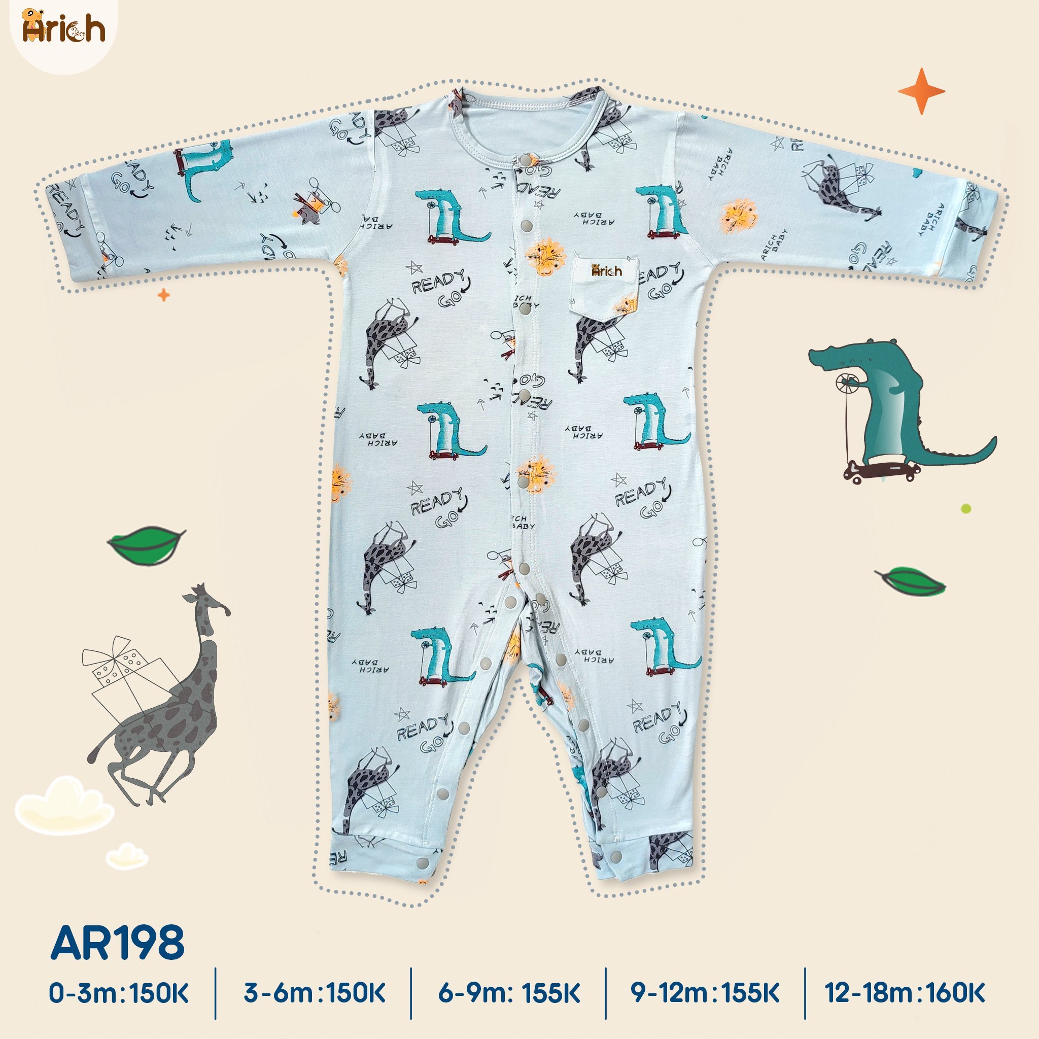 Set bodysuit vải sợi tre cho bé sơ sinh đến 18 tháng - ARICH