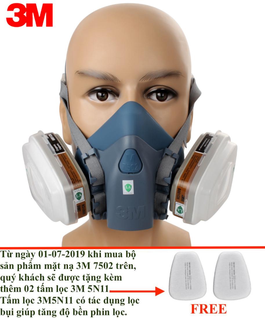 Bộ Mặt Nạ Cao Cấp 3M 7502 Full 7 chi tiết chất liệu silicon êm ái sử dụng 2 Phin lọc 3M 6001CN tác dụng trong Phòng Độc, Chống Khói, Thoát Hiểm, Đám Cháy Gia Đình, Toà Nhà Chung cư, Karaoke (Tặng thêm 02 tấm lọc 3M 5N11)