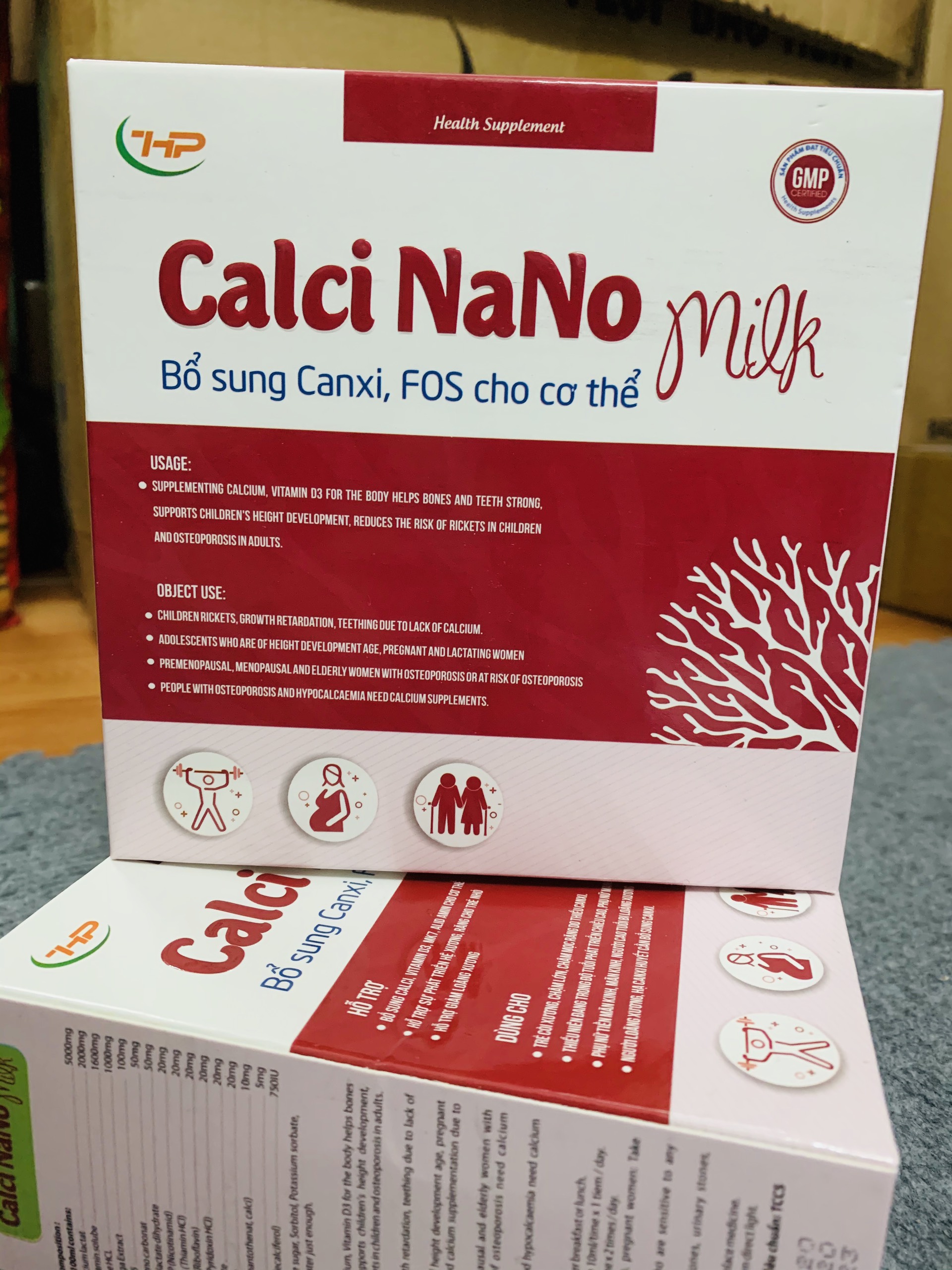 Canxi nano milk, D3, Fos dạng ống dùng được cho bé từ 6 tháng tuổi