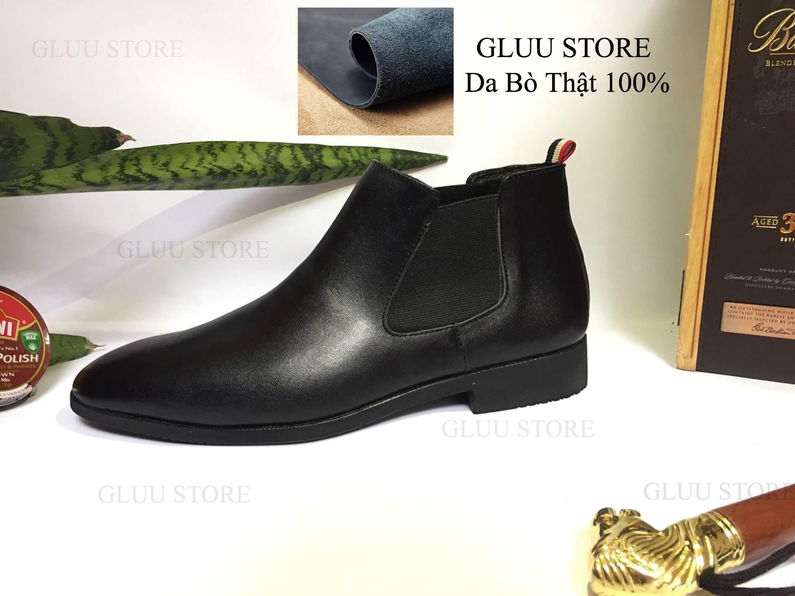 Giày da nam Chelsea boots da bò thật cổ thấp