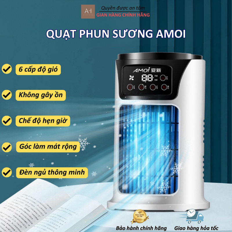 Quạt điều hòa mini tặng đá khô, quạt hơi nước phun sương để bàn AM 6 cấp độ gió, dung tích bình 300ml, Bảo Hành 12 Tháng.