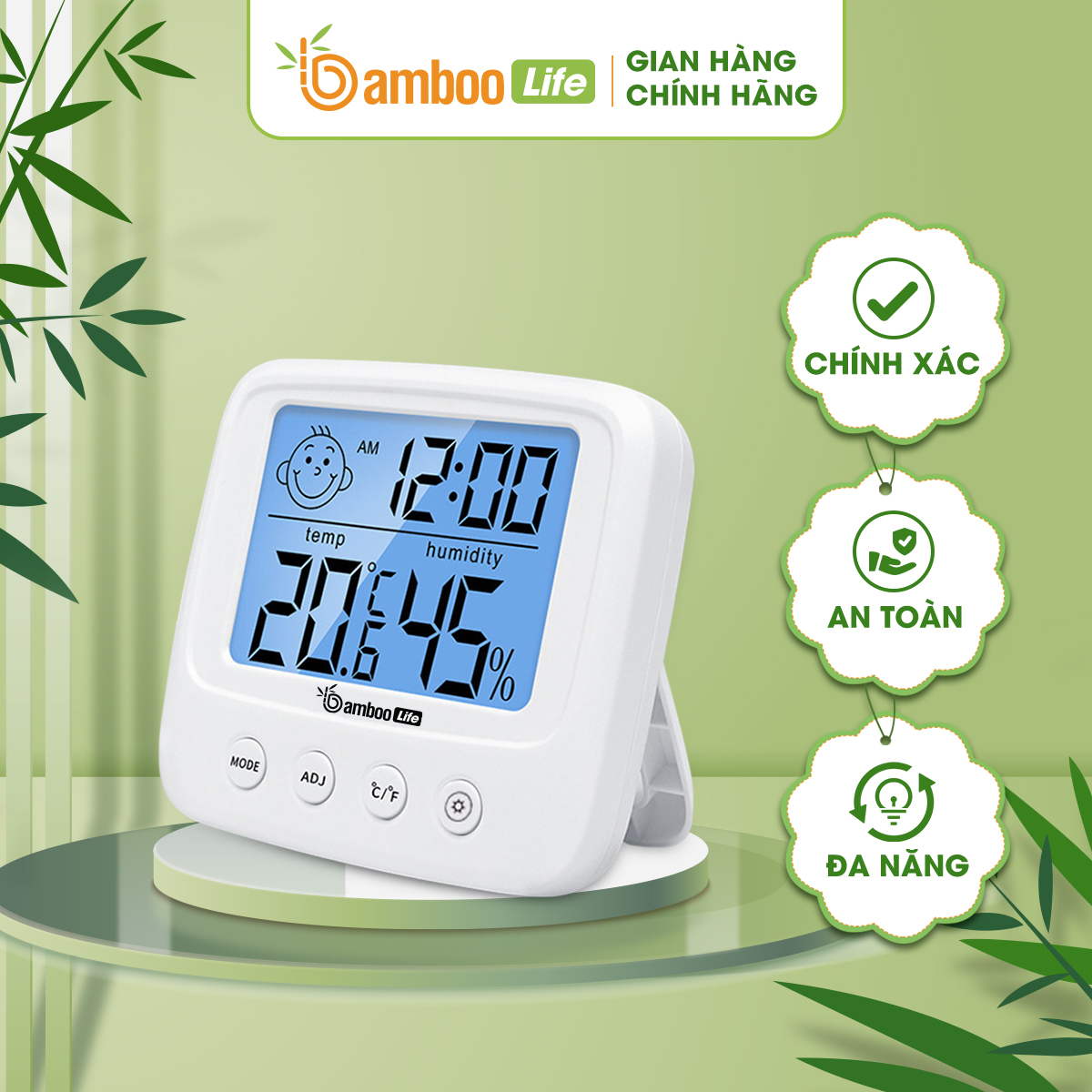 Nhiệt ẩm kế điện tử Bamboo Life 3 trong 1 nhiệt kế phòng đo nhiệt độ phòng ngủ máy đo độ ẩm đa năng, tiện dụng