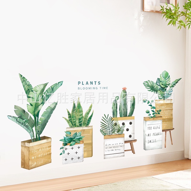 Decal tranh dán tường Chậu cây lá nhiệt đới mẫu 04
