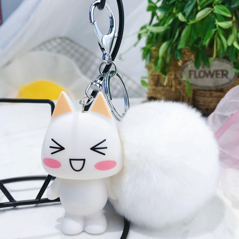 Bộ móc khóa  Mèo Doro dễ thương  kèm cục bông lông cực mềm mịn treo cặp, balo, túi xách - MKB12