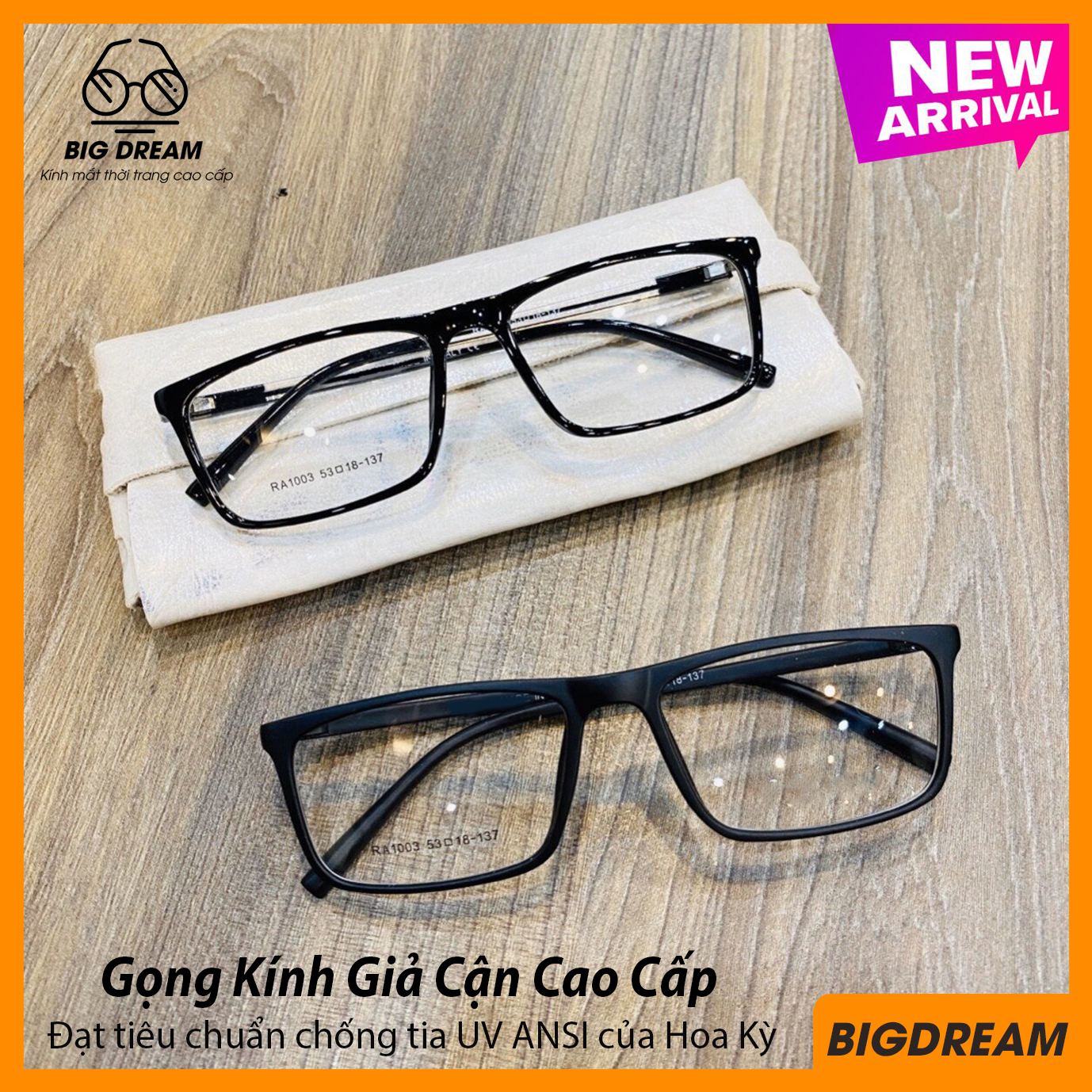 Kính cận không độ cao cấp BDCN1003 - Gọng kính giả cận Hàn Quốc- Bảo hành 12 tháng 1 đổi 1 - Tặng kèm túi da + Khăn lau