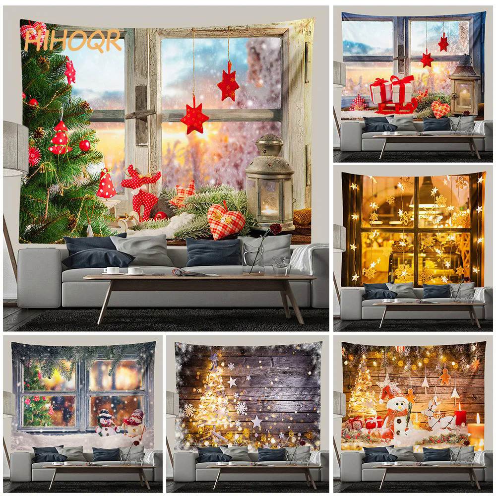 Ông già Noel giáng sinh Cửa sổ Tấm Thảm trang trí phòng ngủ nhà cửa trang trí kỳ nghỉ Giáng sinh treo bức tranh treo tường