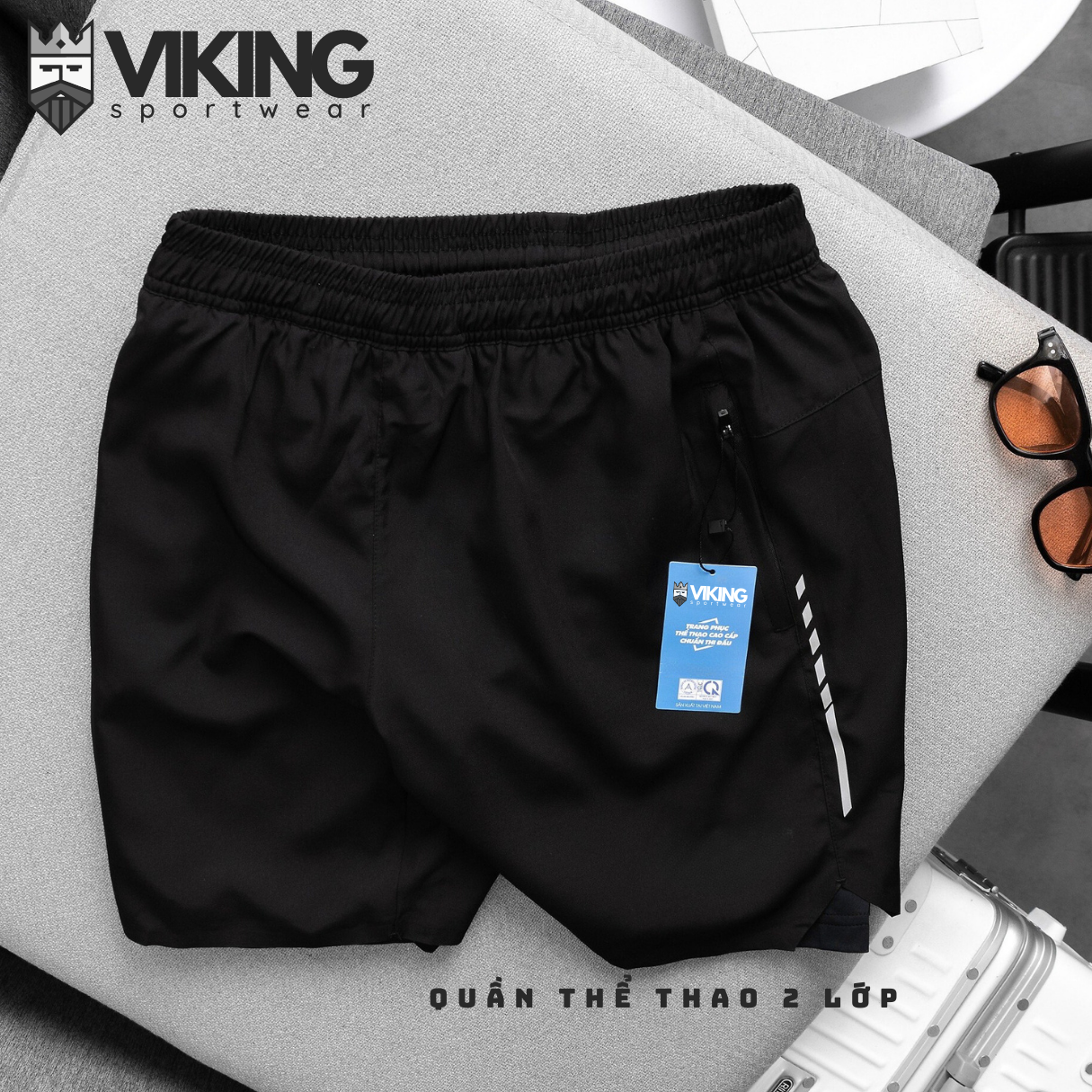 Quần thể thao 2 lớp active sport black- viking sportwear local brand