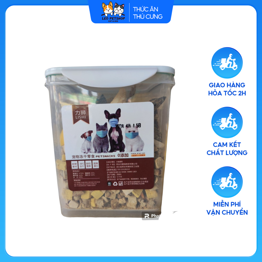 Thức ăn sấy khô cho chó mèo thịt thập cẩm hộp 500gr, đủ 11 loại có chim cút sấy - leo petshop