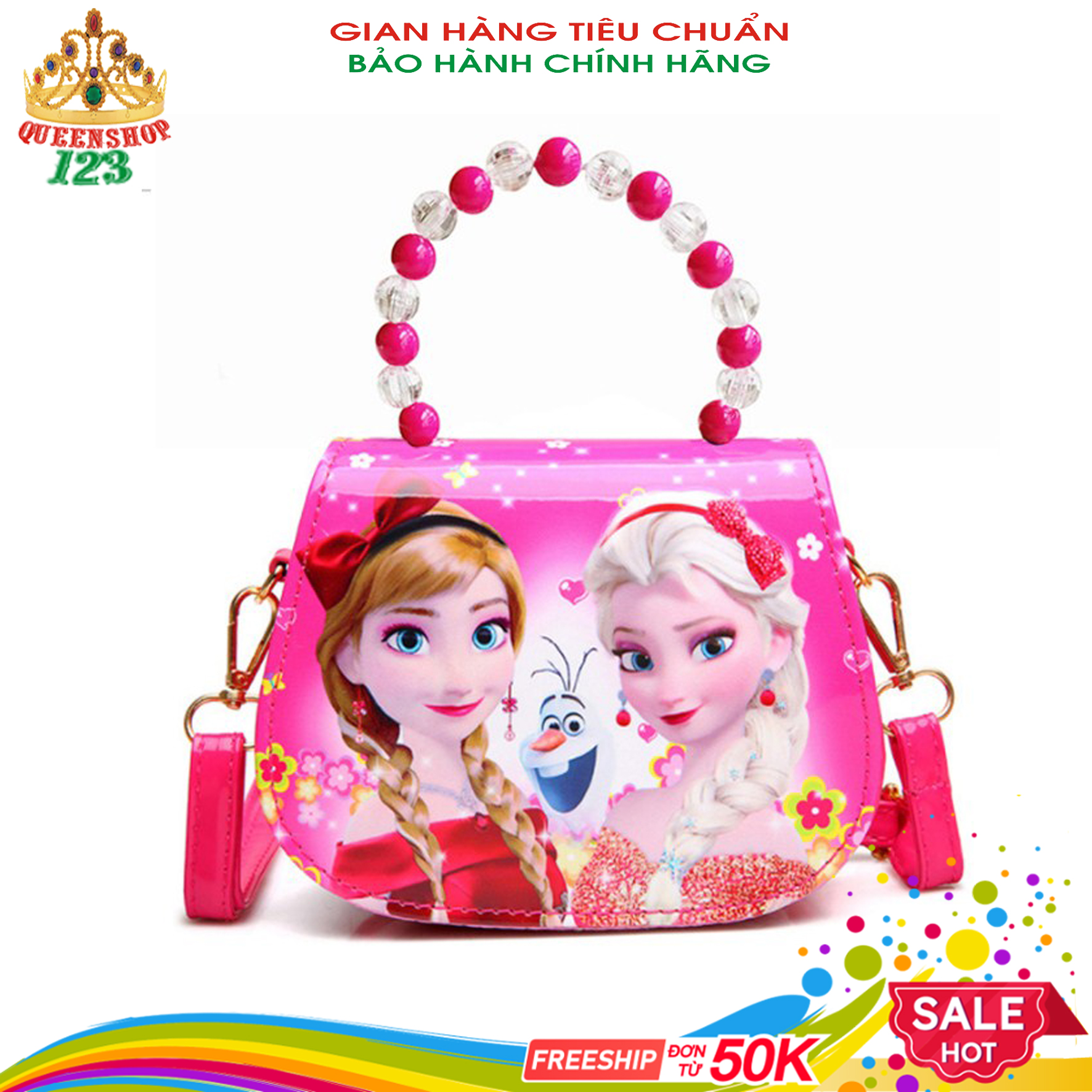 TÚI XÁCH TRẺ EM HÌNH CÔNG CHÚA ELSA VÀ ANNA DỄ THƯƠNG, TAY XÁCH HẠT NGỌC. SÀNH ĐIỆU, SANH CHẢNH, DỄ PHỐI ĐỒ