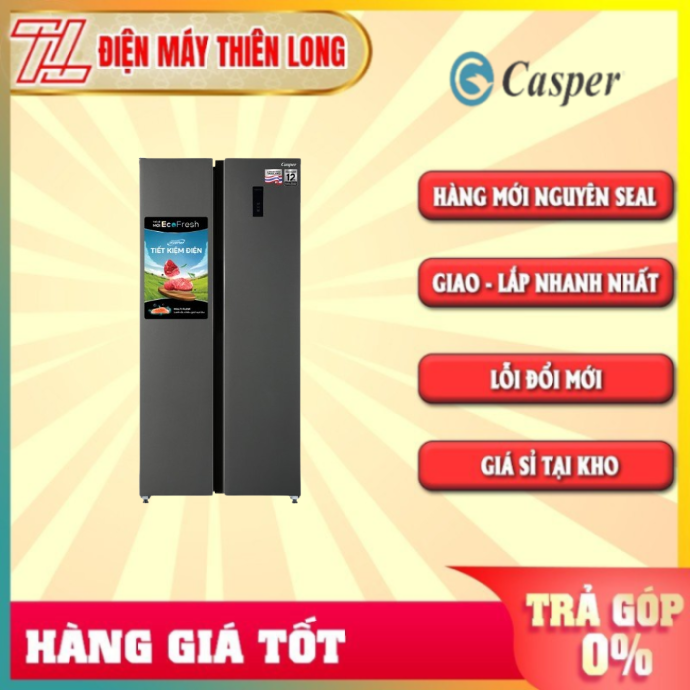 Tủ lạnh casper inverter 458 lít side by side rs-460pg - bảng điều khiển cảm ứng bên ngoài cửa tủ có khóa đèn led chiếu sáng làm lạnh đa chiềutrực tiếp - trả góp 0% - giao toàn quốc - ngoài hcm tính phí