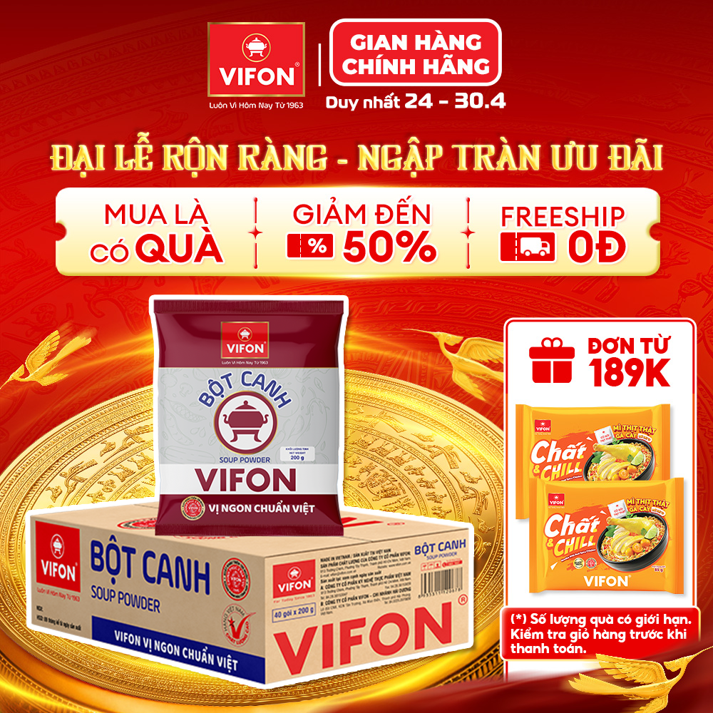 [VOUCHER 15%] Thùng 40 gói Bột Canh 14% VIFON nguyên liệu tự nhiên, an toàn cho sức khỏe 200gr/gói