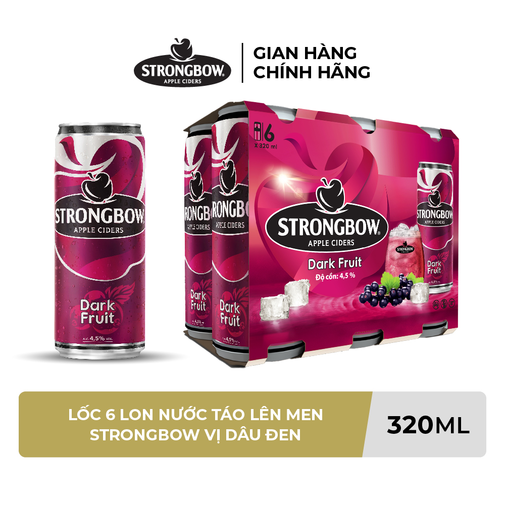 Lot of 6 Cans of Strongbow Fermented Apple Juice Black Strawberry Flavor 320Ml/Can