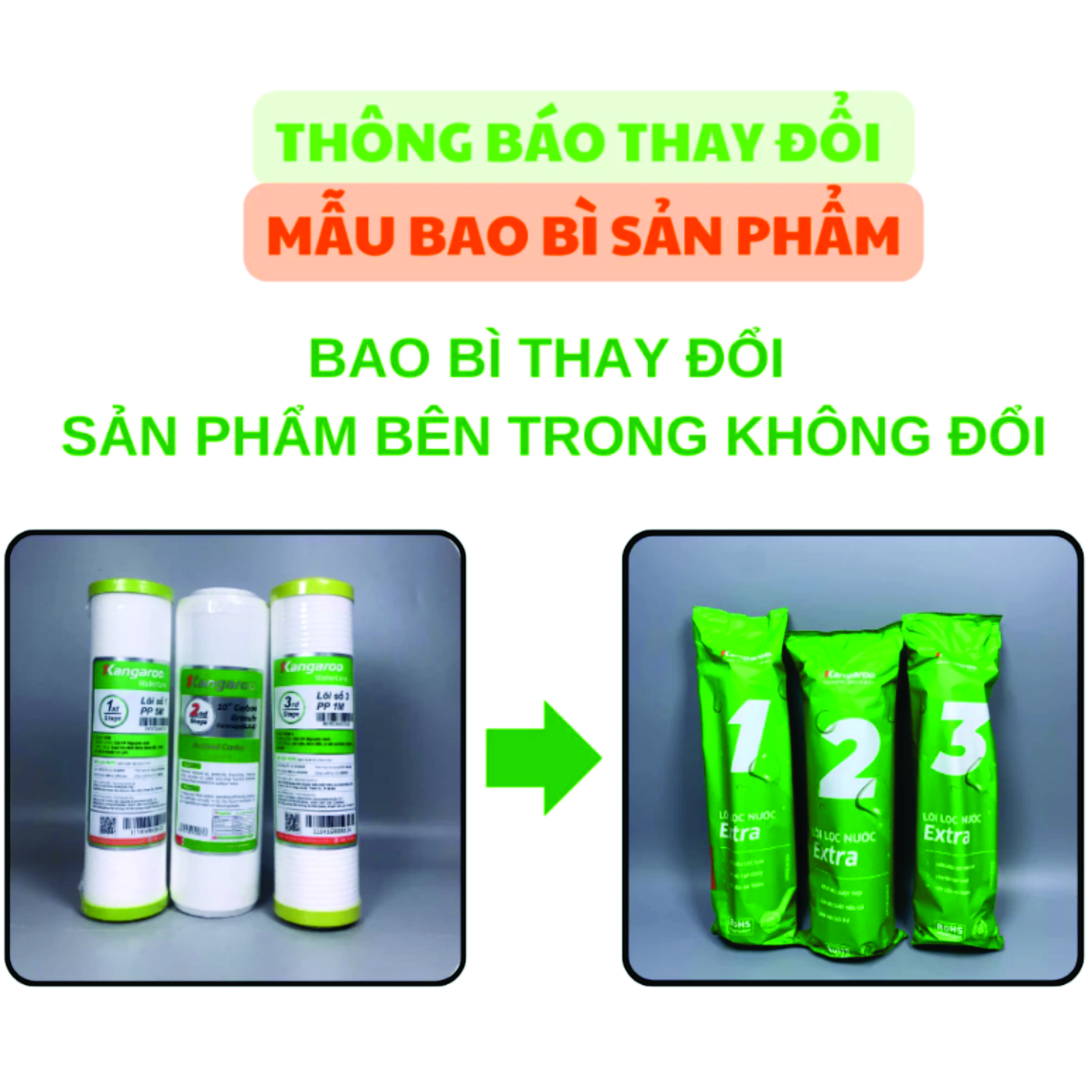 Bộ Lõi Lọc KANGAROO Số 1-2-3 Chính Hãng - Giá 3 lõi lọc chỉ 95K, Lõi 123 Kangaroo Extra