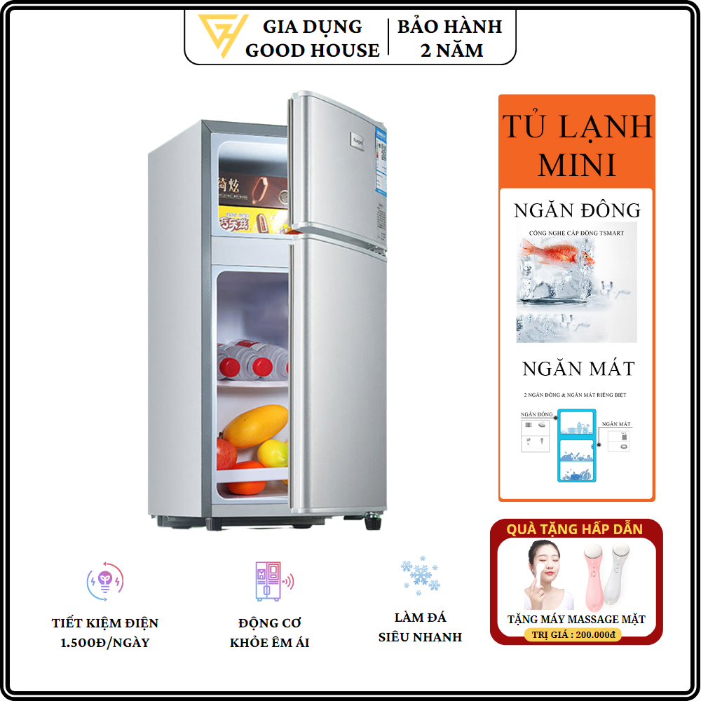Tủ lạnh mini 2 cánh siêu tiết kiệm điện, tủ lạnh mini nhỏ gọn tiện lợi thích hợp cho sinh viên, gia đình nhỏ. Bảo hành 2 năm lỗi đổi mới 7 ngày.