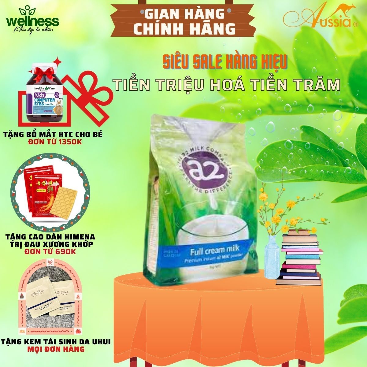 Sữa tươi dạng bột nguyên kem A2 milk power cho người lớn và trẻ em