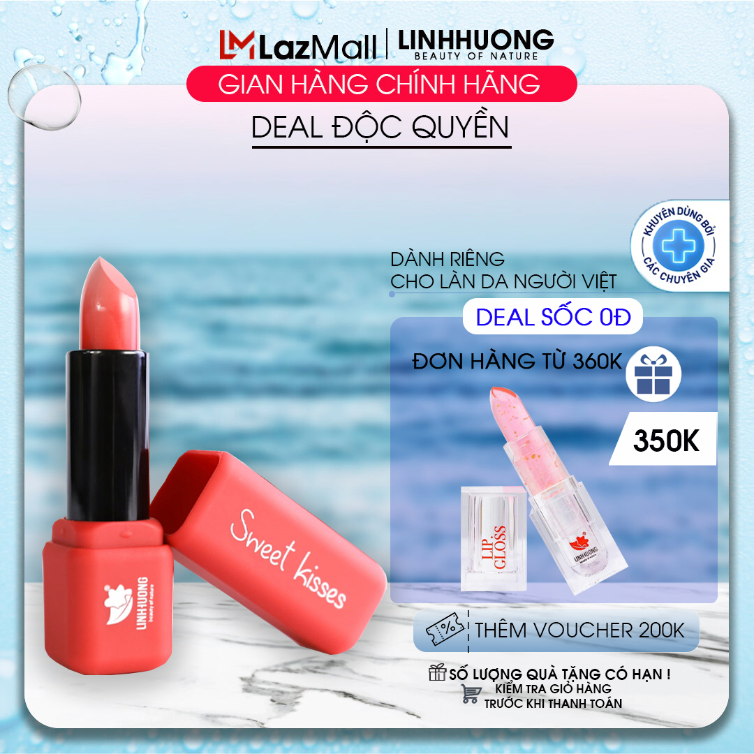 Linh Hương Sweet Kiss Son kẹo thuần chay siêu lì bền màu ăn không trôi Son thỏi lên màu lì không chì an toàn cho mẹ bầu Beauty of nature