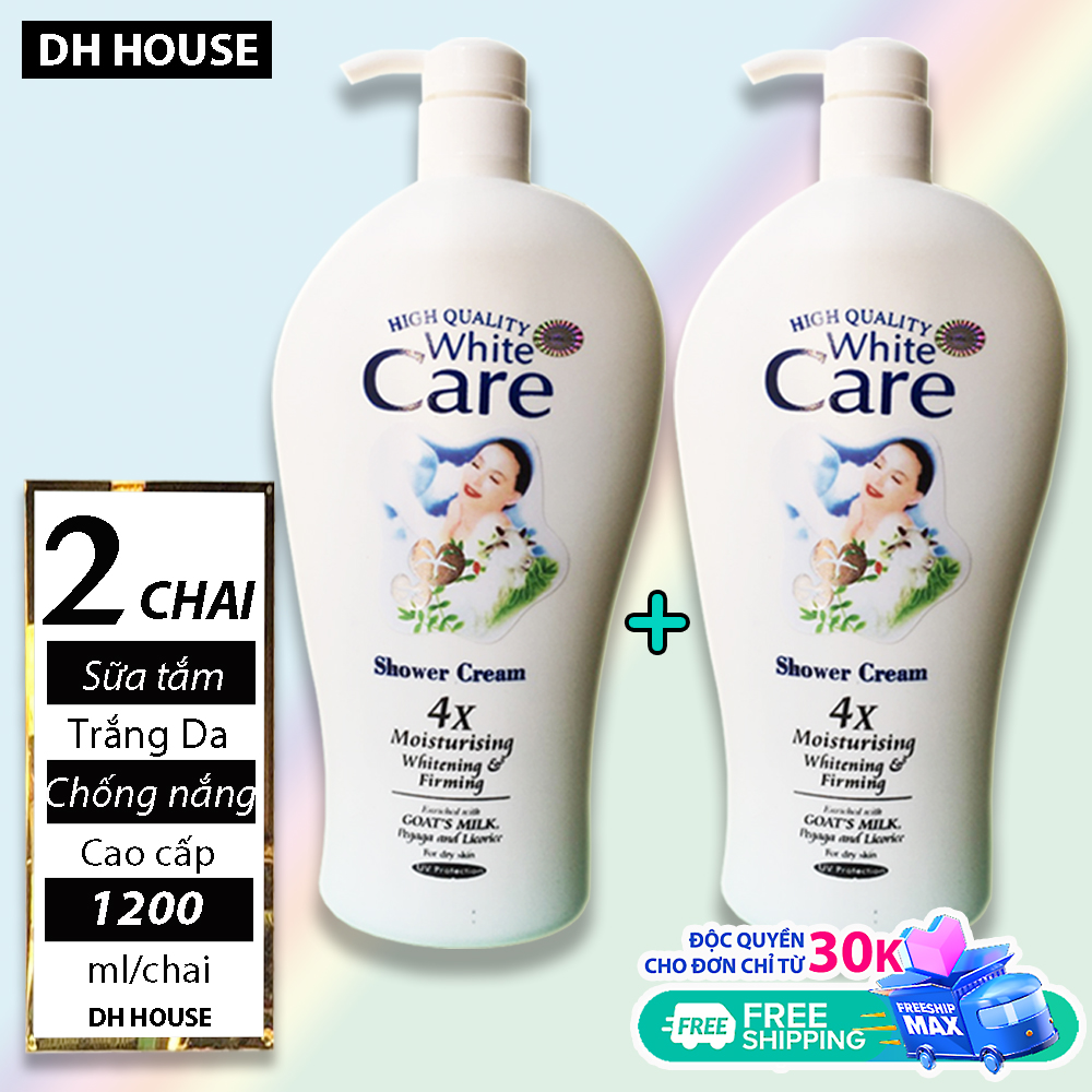 [HCM][ TRẮNG DA CHỐNG NẮNG] Combo 2 chai Sữa Tắm Dê White Care Cao Cấp Chai Khổng Lồ 1200ml x 2 chai HSD đến tháng 10-2023 DHHOUSE