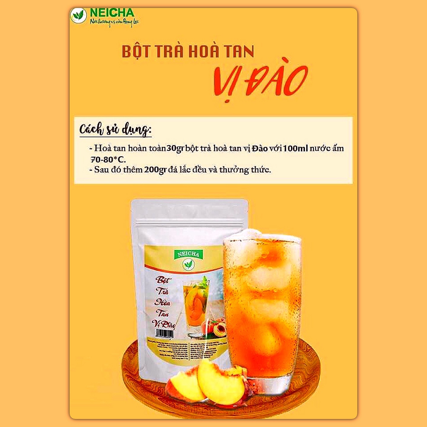 Bột trà đào pha sẵn tiện lợi thơm ngon đúng vị.