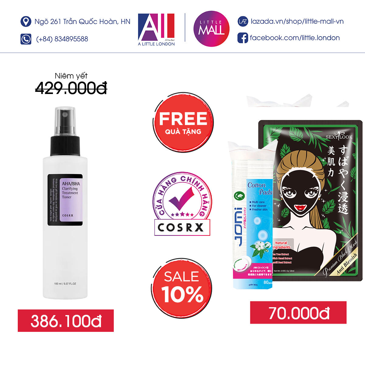 Nước hoa hồng làm sạch Cosrx AHA/BHA Clarifying Treatment Toner 150ml (Nhập khẩu)