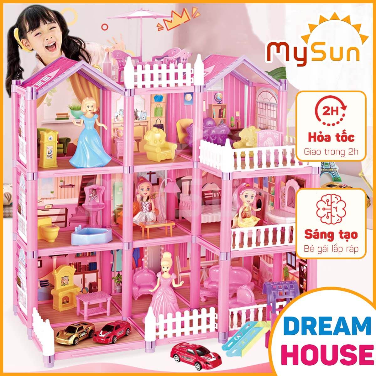 Mô hình lâu đài ngôi nhà búp bê công chúa đồ chơi xếp ghép hình cho bé gái
