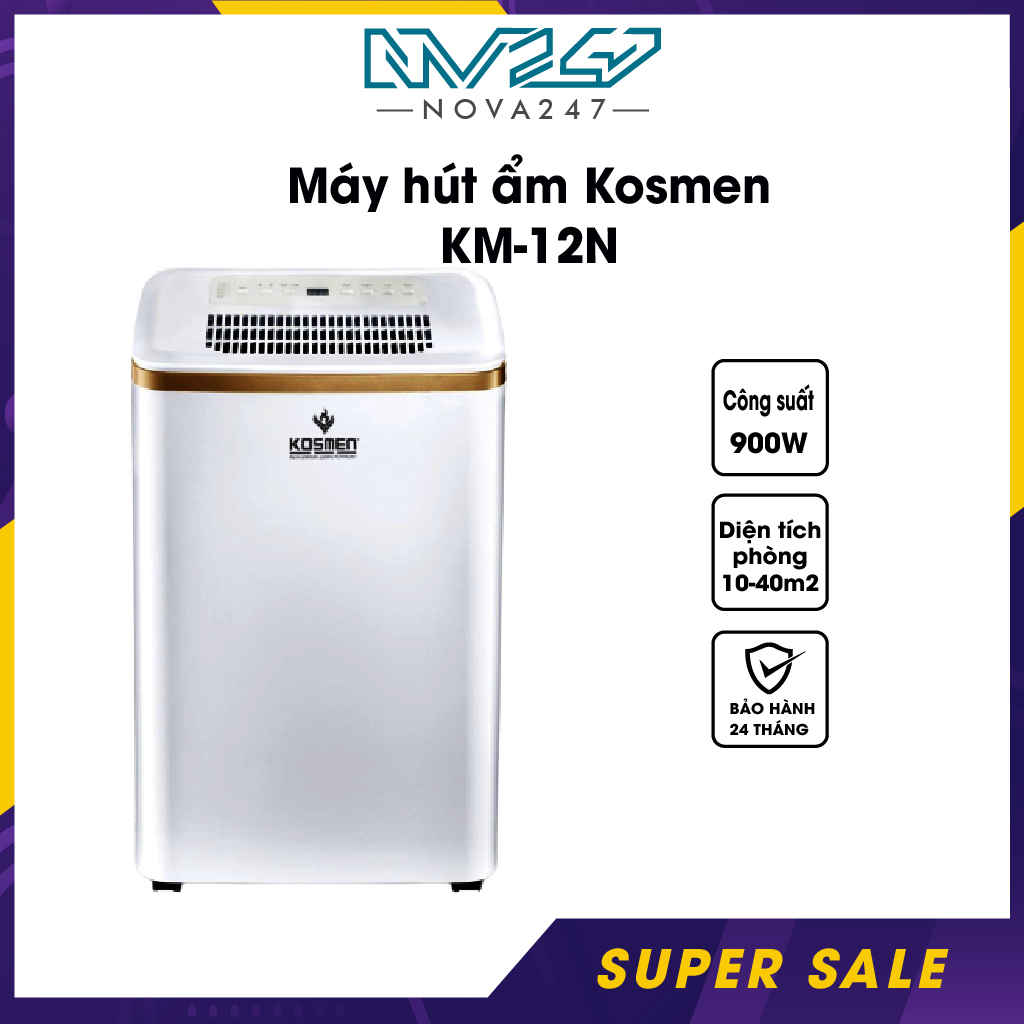 Máy hút ẩm dân dụng kosmen km-12n – dung tích bình nước 3l - bảo hành 24 tháng