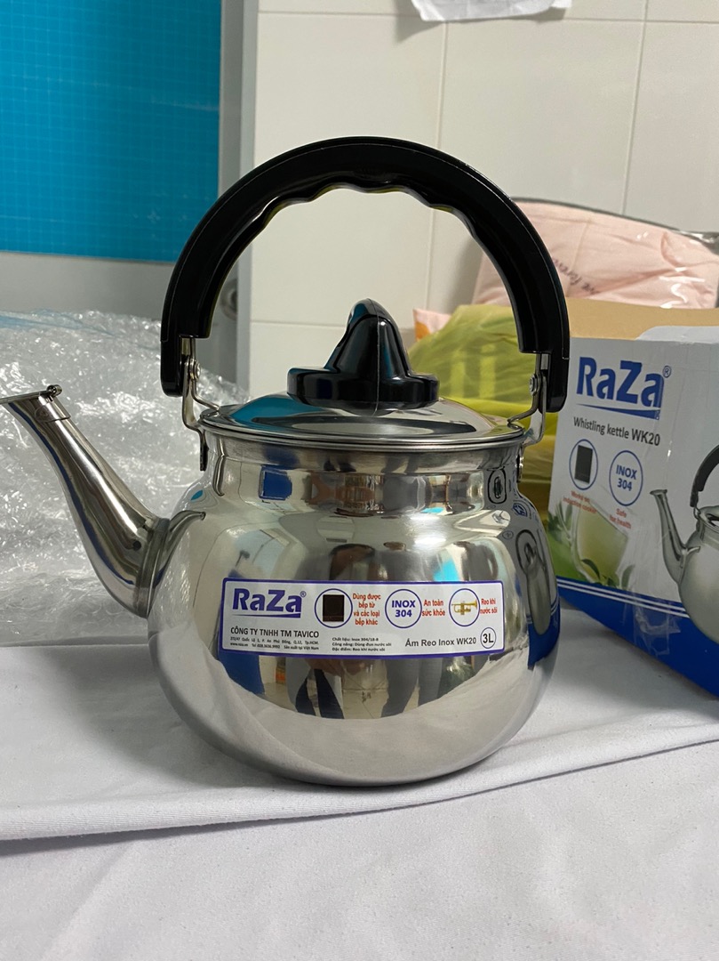 Ấm đun nước RAZA inox 304 sử dụng được bếp từ