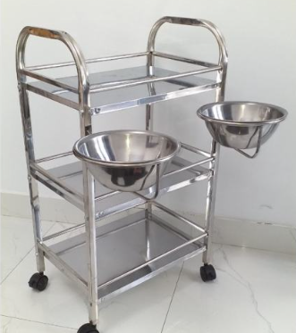 Xe đẩy inox 3 tầng spa có bát nước , xe đẩy inox đựng dụng cụ 3 tầng