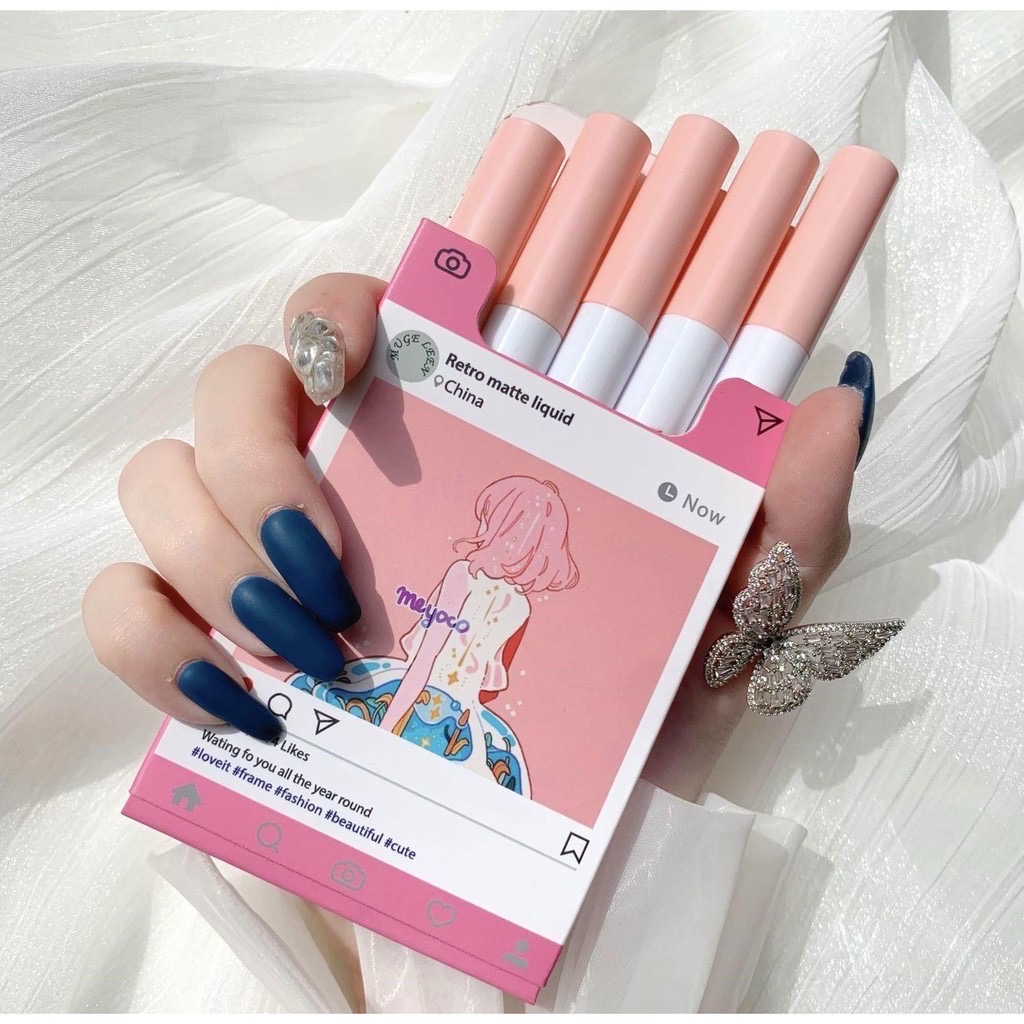 [HCM]Set Son 5 Cây Muge Leen Cô Gái Meyoco Retro Matte Liquid Vỏ Hồng