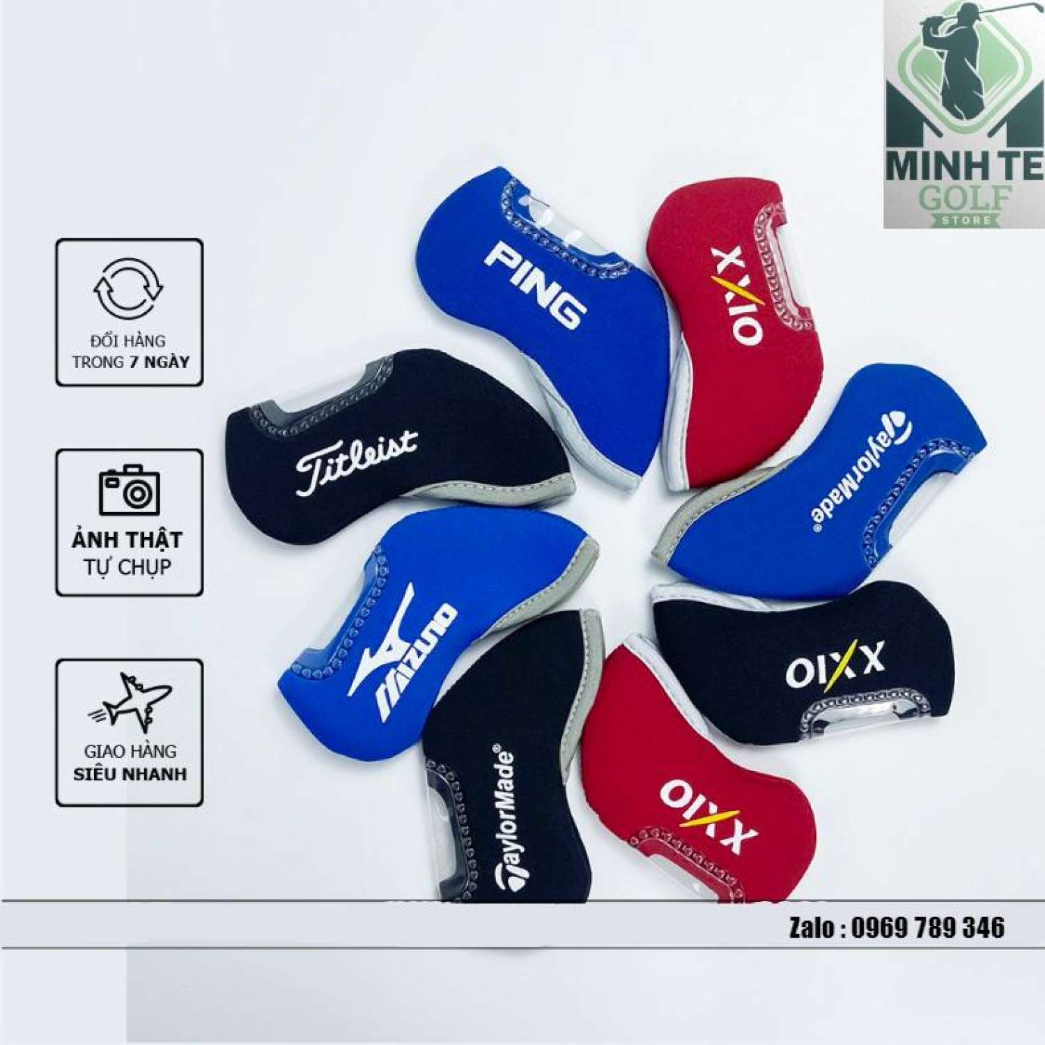 Cover gậy golf sắt- bọc đầu gậy gôn chất liệu vải chống xốc siêu bền. 1 bộ 10 chiếc có đầu bằng nhựa trong suốt dễ ràng nhìn số gậy
