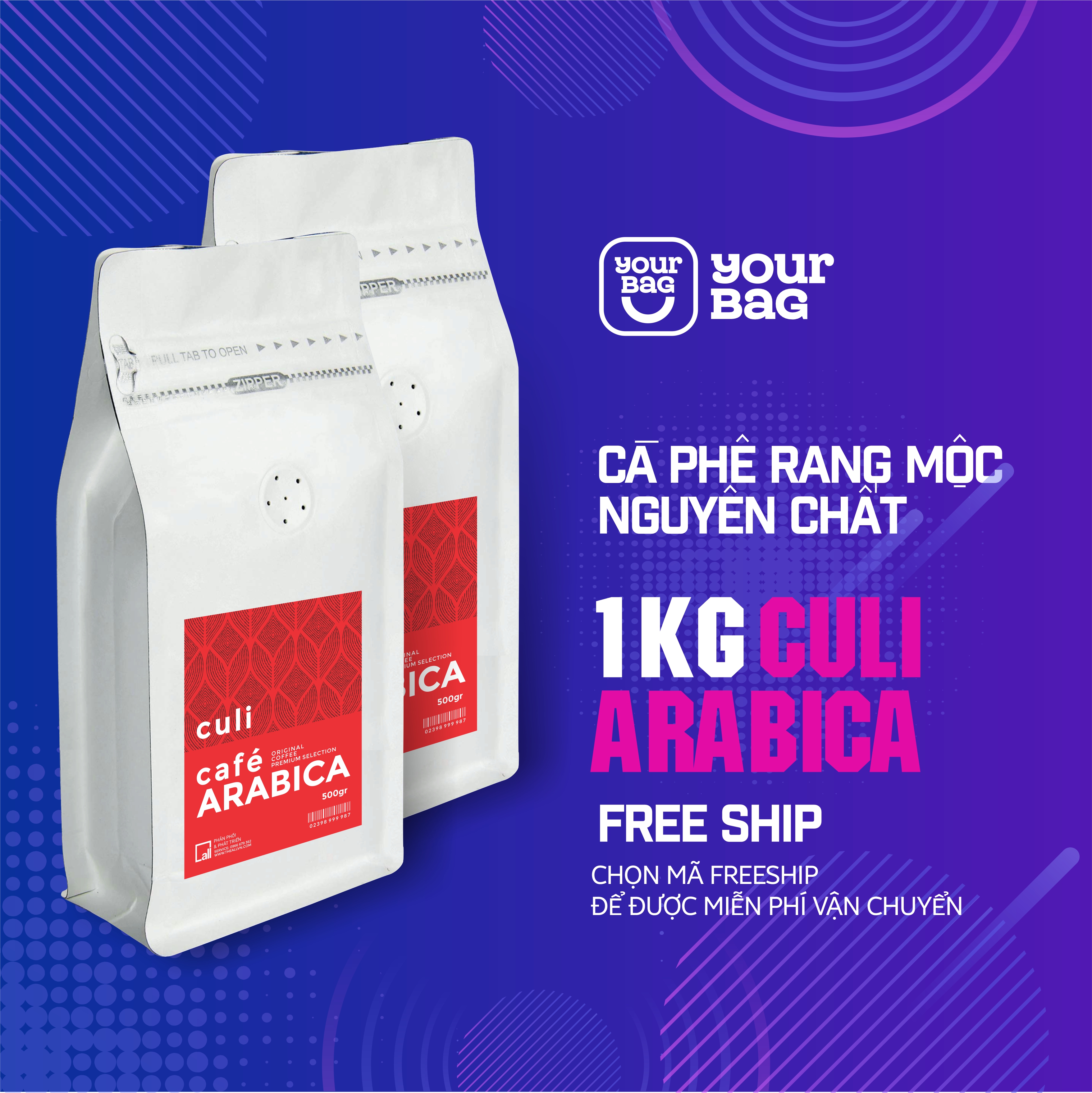 Cà Phê  Culi Arabica (500G X 02) Nguyên Chất, Rang Mộc 03 Lựa Chọn Pha Phin - Pha Máy - Nguyên Hạt - yourbag - Cà Phê.