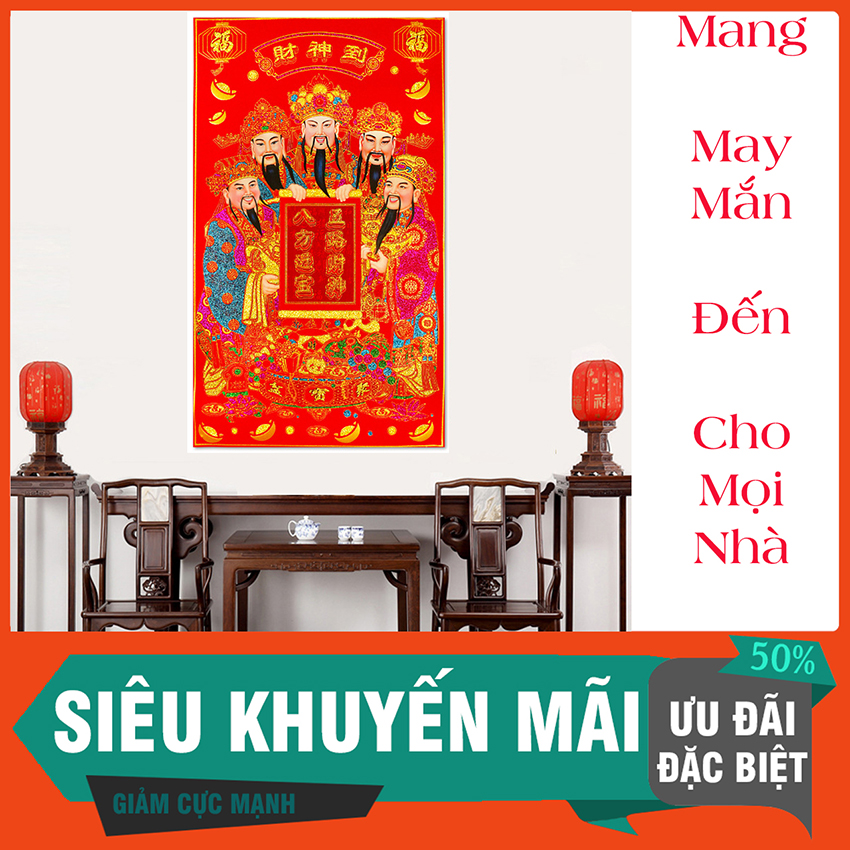 Tranh Ngũ Lộ Thần Tài - Tranh Thần Tài May Mắn - Thu Hút Vận May - Tiền Tài May Mắn - Phong Thủy Đế Vượng