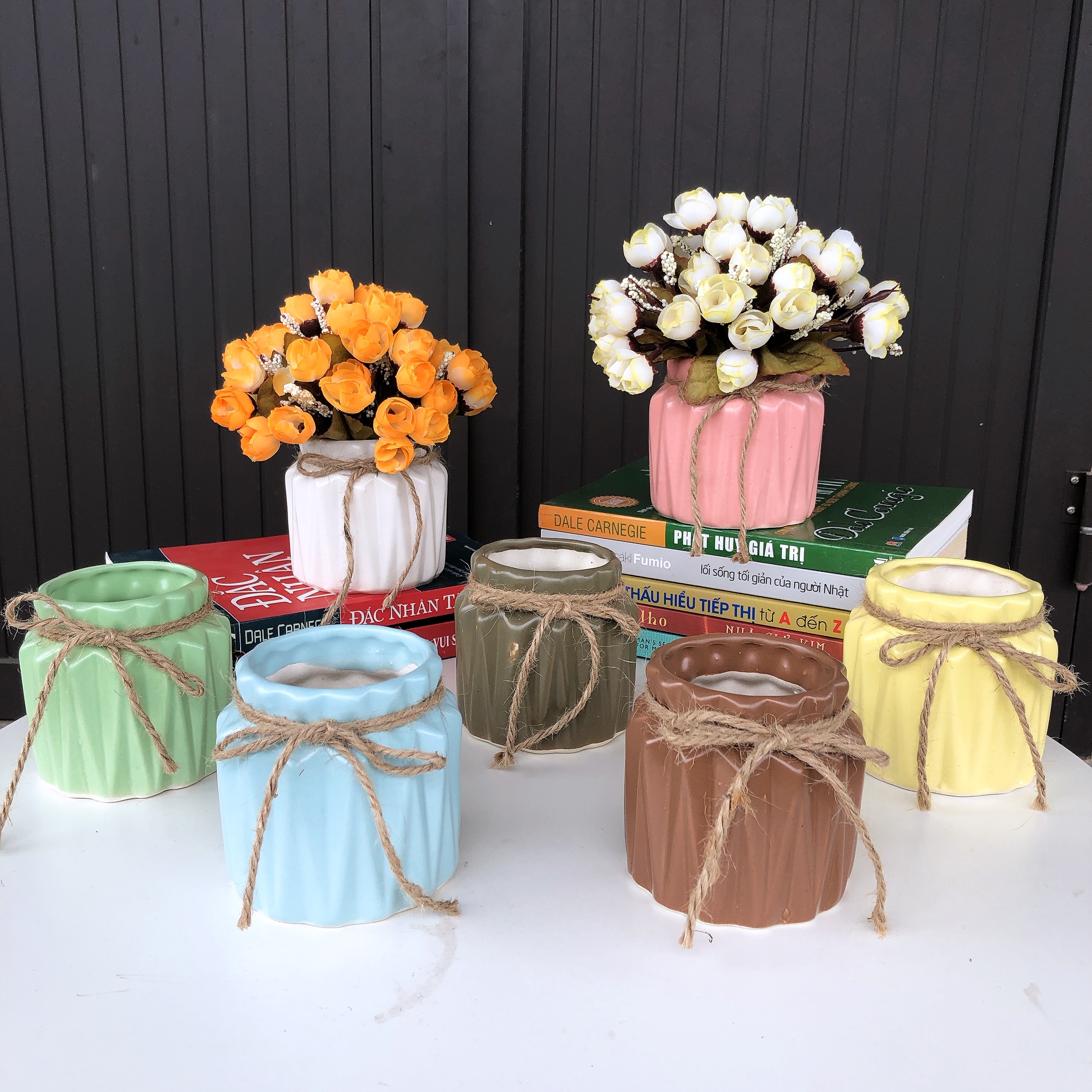 (Tặng xốp kèm nơ) Bình Sứ trám Mini Cổ Thấp (Không kèm hoa) - Chậu hoa Bát Tràng cắm hoa giả trang trí, hoa giả để bàn