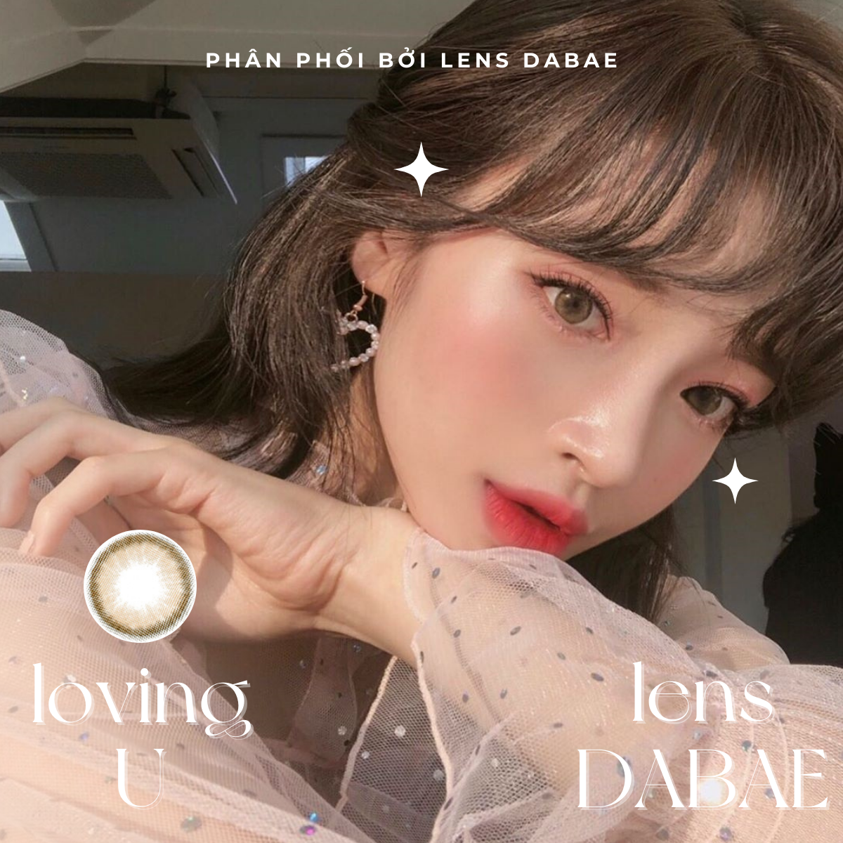 lens cận mắt brown tây nhẹ áp tròng nâu mật ong kính áp tròng Hàn Quốc LOVING U DABAE  | hãng Olens Korea gdia 13mm
