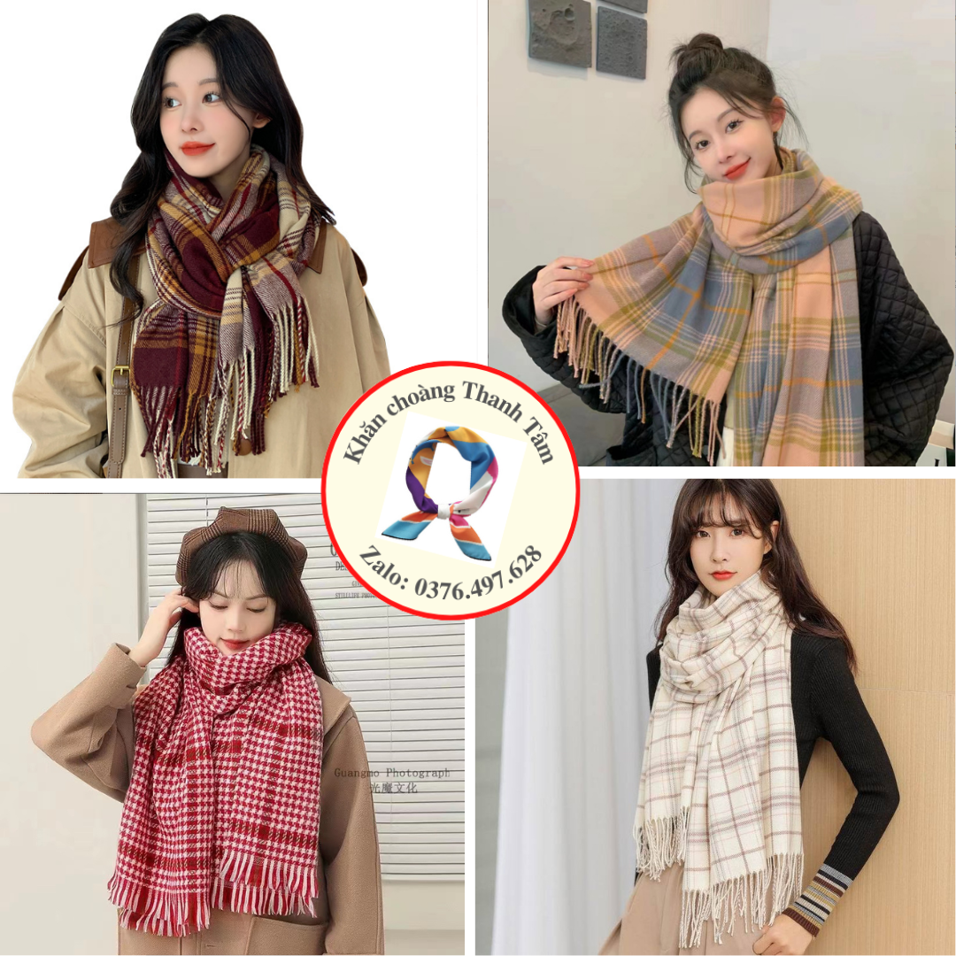 Khăn quàng cổ mùa đông Cashmere kẻ sọc choàng cổ trùm đầu giữ ấm Nam nữ hàng Cao Cấp