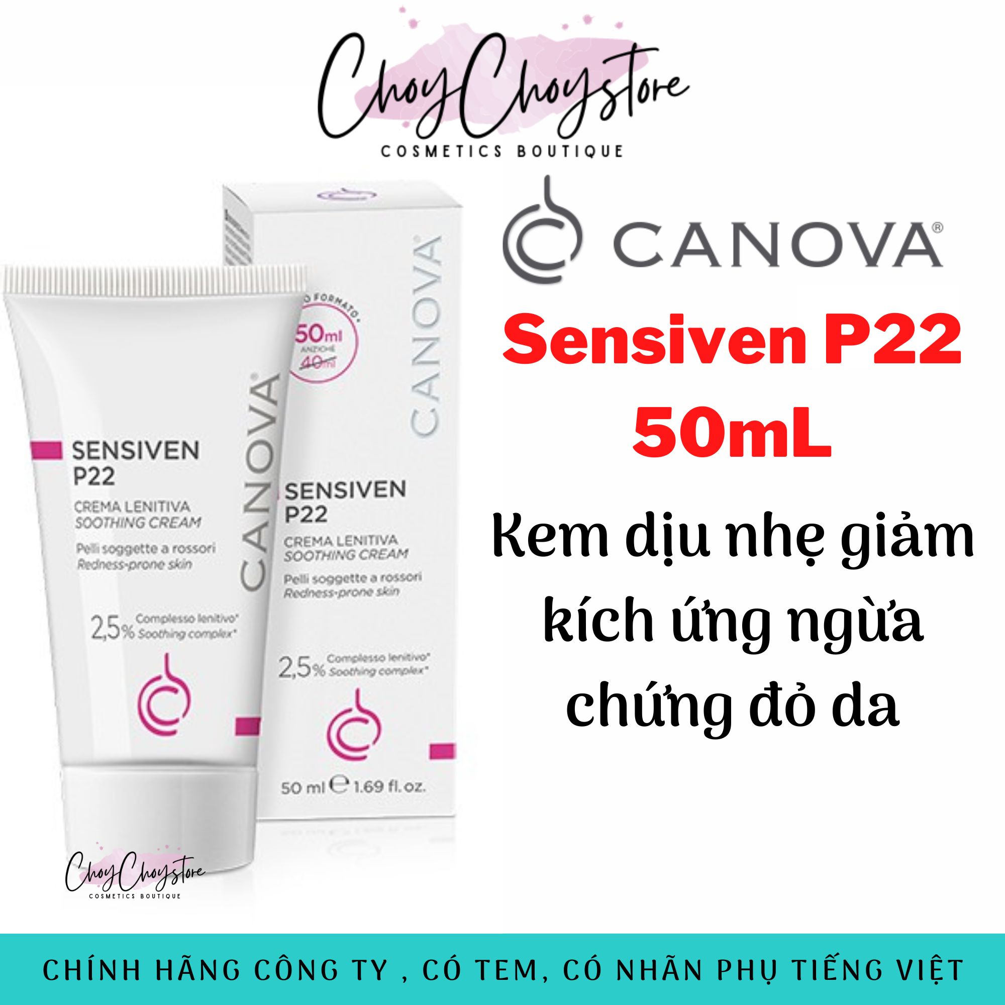 [TEM CTY] Canova Sensiven P22 -  Kem dịu nhẹ chống kích ứng ngừa chứng đỏ da
