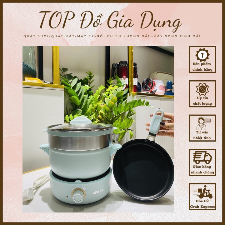 Nồi lẩu điện đa năng bear 3 tầng dung tích 2,5 lít - nồi lẩu kèm chảo - bảo hành 12 tháng