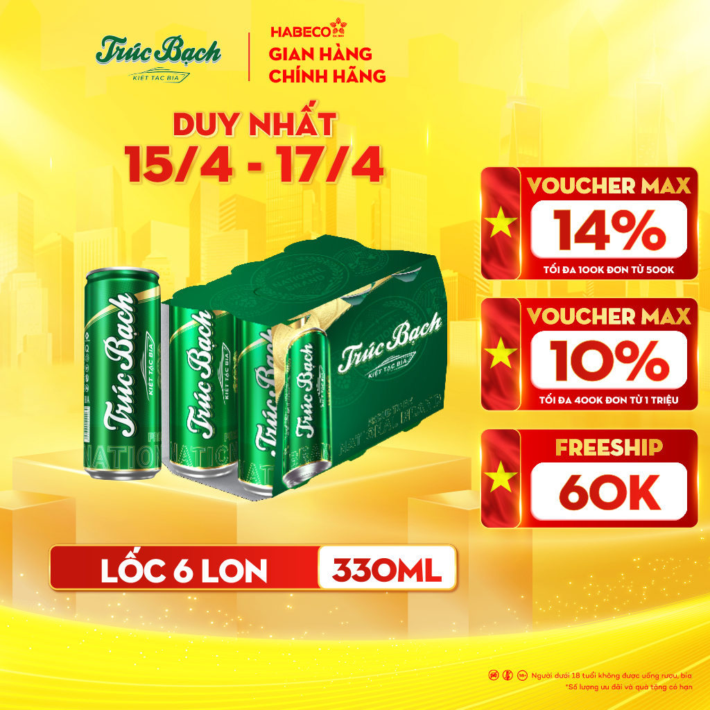 Lốc 6 lon Bia Trúc Bạch - HABECO (330ml/ lon)